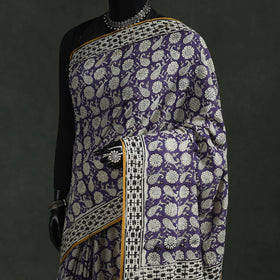 Pure mul cotton natural dyed hand block bagru print saree