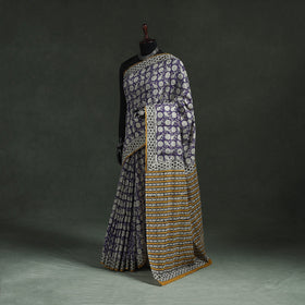Pure mul cotton natural dyed hand block bagru print saree