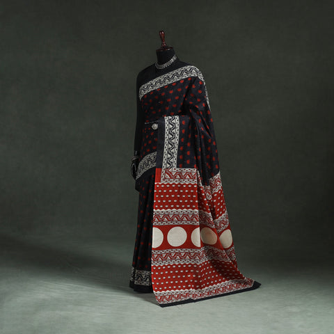 Pure mul cotton natural dyed hand block bagru print saree