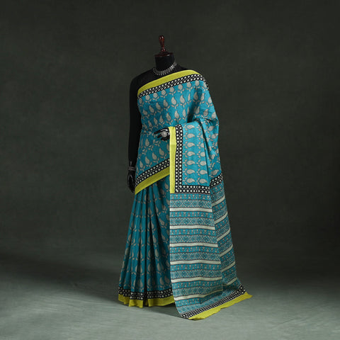 Pure mul cotton natural dyed hand block bagru print saree