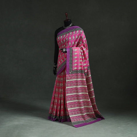 Pure mul cotton natural dyed hand block bagru print saree