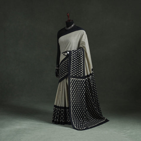 Pure mul cotton natural dyed hand block bagru print saree