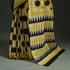 Pure mul cotton natural dyed hand block bagru print saree