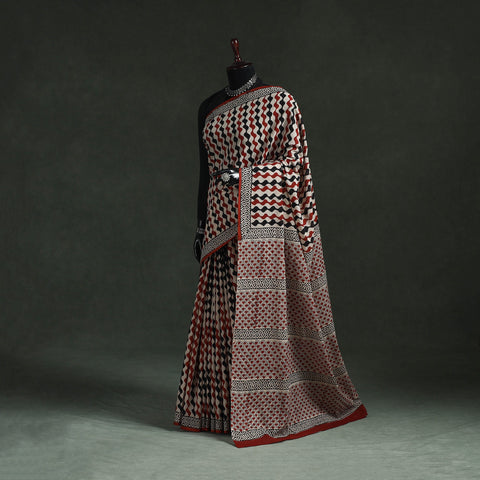 Pure mul cotton natural dyed hand block bagru print saree