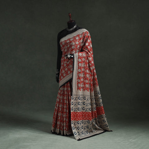 Pure mul cotton natural dyed hand block bagru print saree