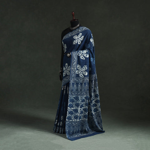 Pure mul cotton natural dyed hand block indigo bagru print