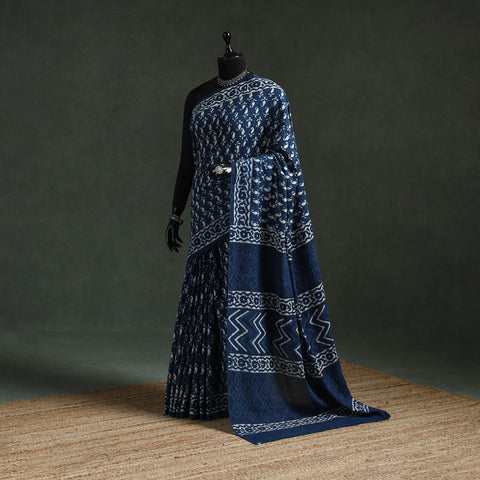 Pure mul cotton natural dyed hand block indigo dabu bagru