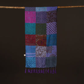 Pure silk patchwork stole with tassels 01 - handcrafted