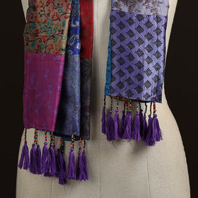 Pure silk patchwork stole with tassels 01 - handcrafted