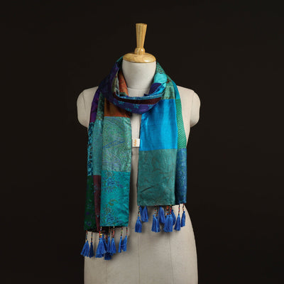 Pure silk patchwork stole with tassels 02 - handcrafted