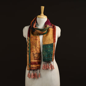 Pure silk patchwork stole with tassels 03 - handcrafted