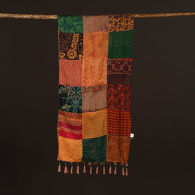 Pure silk patchwork stole with tassels 03 - handcrafted