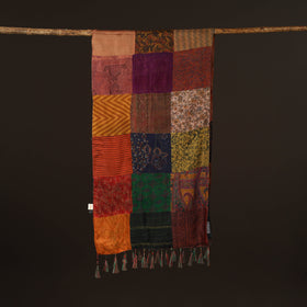 Pure silk patchwork stole with tassels 04 - handcrafted