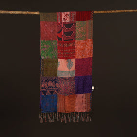 Pure silk patchwork stole with tassels 05 - handcrafted