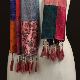 Pure silk patchwork stole with tassels 06 - handcrafted