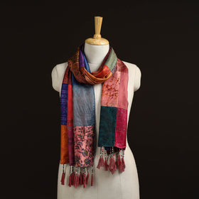 Pure silk patchwork stole with tassels 06 - handcrafted
