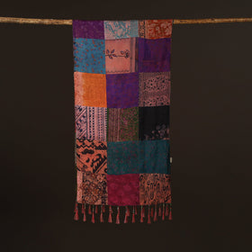 Pure silk patchwork stole with tassels 07 - handcrafted