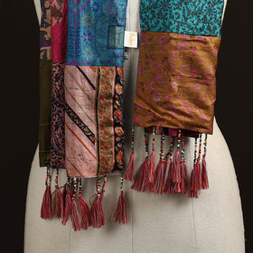 Pure silk patchwork stole with tassels 07 - handcrafted