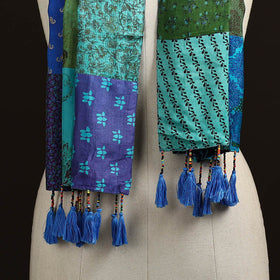 Pure silk patchwork stole with tassels 10 - handcrafted