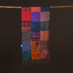 Pure silk patchwork stole with tassels 11 - handcrafted