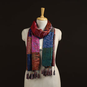 Pure silk patchwork stole with tassels 11 - handcrafted