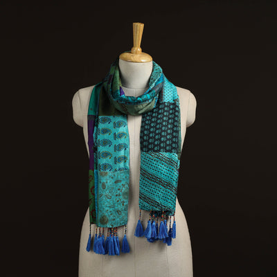 Pure silk patchwork stole with tassels 12 - handcrafted