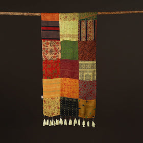 Pure silk patchwork stole with tassels 13 - handcrafted