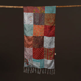 Pure silk patchwork stole with tassels 15 - handcrafted