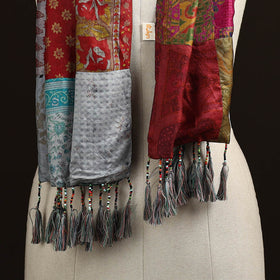 Pure silk patchwork stole with tassels 15 - handcrafted