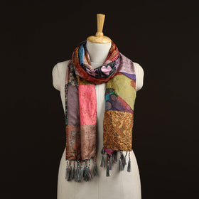 Pure silk patchwork stole with tassels 16 - handcrafted