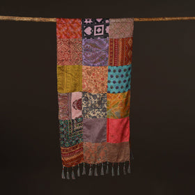 Pure silk patchwork stole with tassels 16 - handcrafted