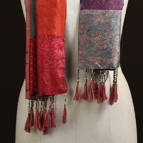 Pure silk patchwork stole with tassels 18 - handcrafted