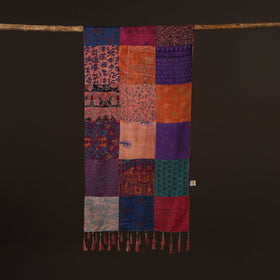 Pure silk patchwork stole with tassels 18 - handcrafted