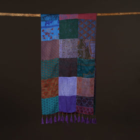 Pure silk patchwork stole with tassels 21 - handcrafted