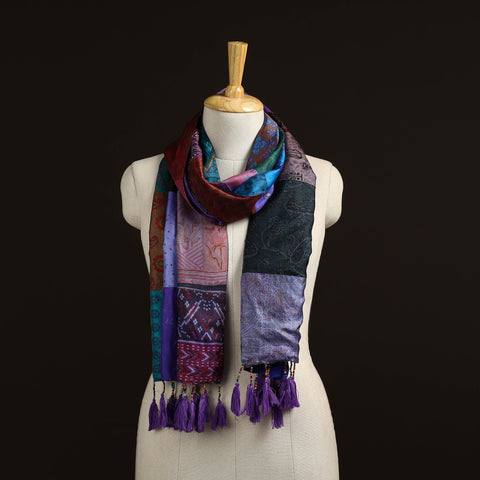 Pure silk patchwork stole with tassels 21 - handcrafted