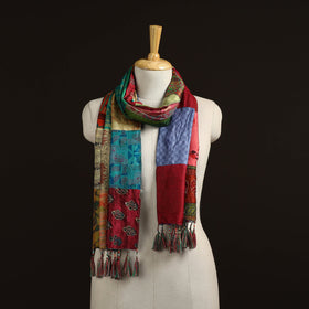 Pure silk patchwork stole with tassels 22 - handcrafted