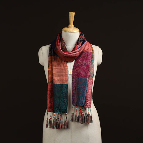 Pure silk patchwork stole with tassels 23 - handcrafted