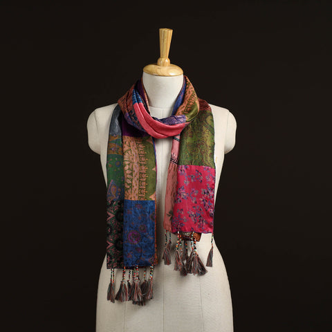 Pure silk patchwork stole with tassels 24 - handcrafted