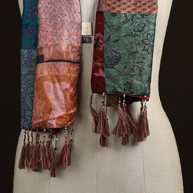 Pure silk patchwork stole with tassels 27 - handcrafted