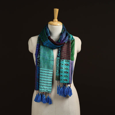 Pure silk patchwork stole with tassels 28 - handcrafted
