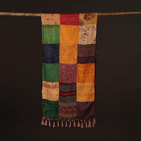 Pure silk patchwork stole with tassels 29 - handcrafted
