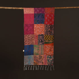 Pure silk patchwork stole with tassels 32 - handcrafted