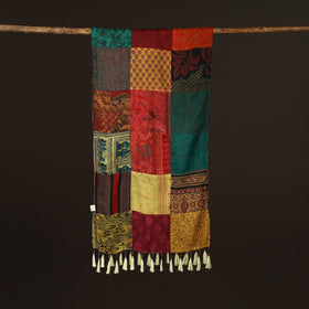 Pure silk patchwork stole with tassels 33 - handcrafted