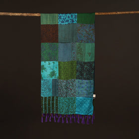 Pure silk patchwork stole with tassels 35 - handcrafted