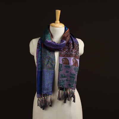 Pure silk patchwork stole with tassels 38 - handcrafted