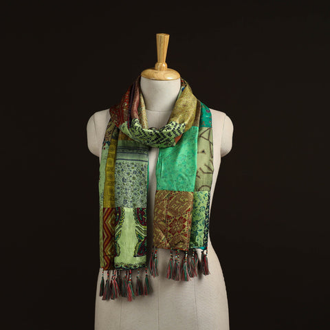 Pure silk patchwork stole with tassels 39 - handcrafted