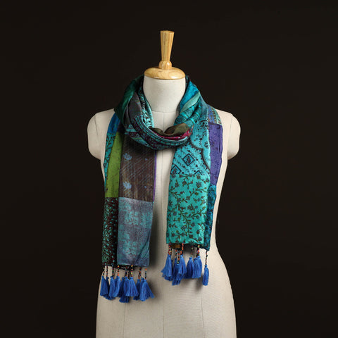 Pure silk patchwork stole with tassels 40 - handcrafted