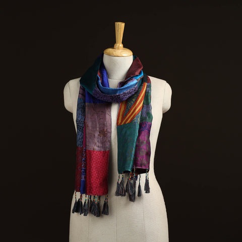 Pure silk patchwork stole with tassels 42 - handcrafted