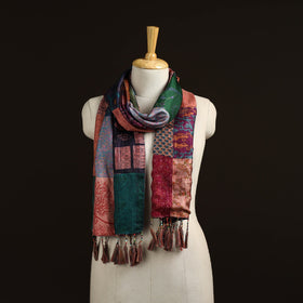 Pure silk patchwork stole with tassels 43 - handcrafted