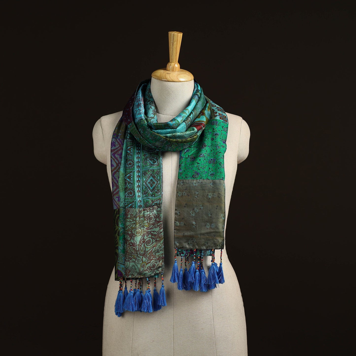 Pure silk patchwork stole with tassels 44 - handcrafted